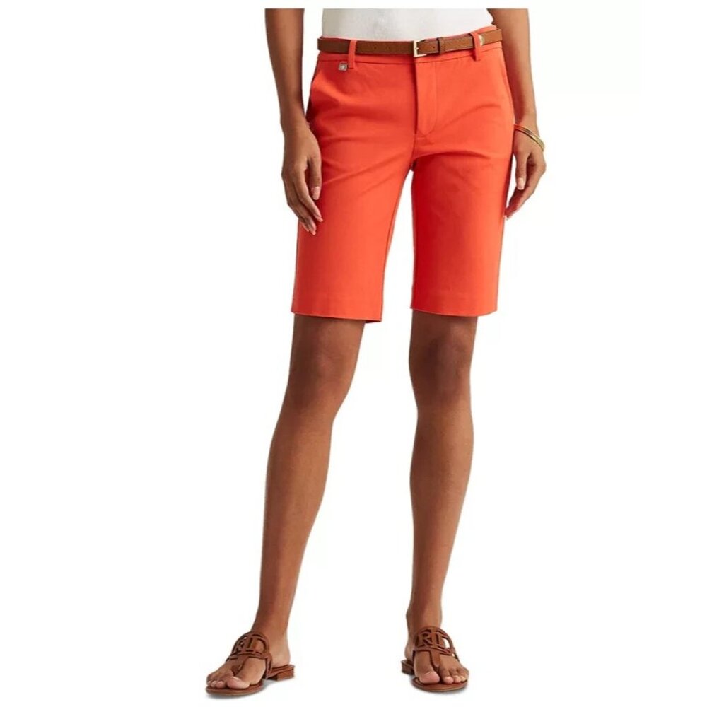 LAUREN RALPH LAUREN Women Twill Stretch Bermuda Shorts Petite 8P Orange